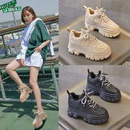 2024 Spring Soled Thick Dad New Versatile Casual Inner Height Increasing Small White Womens Genuine Leather Fried Street Cake Shoes 95324