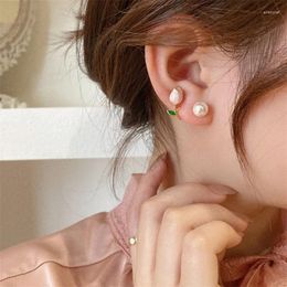 Stud Earrings Light French Luxury Pink Tulip Flower Pearl For Women Korean Zircon Exquisite Earring Party Christmas Gift