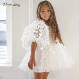 Fashion Baby Girl Princess Butterfly Tutu Dress Puff Sleeve Child Tulle Vestido Pageant Party Birthday Baby Clothes 1-12Y 240306