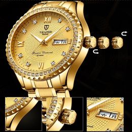 2021 TEVISE Luxury Golden Men Quartz Watch Stainless steel date waterproof wristwatch male fashion business clock2344