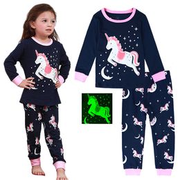 Kids Girls Unicorn Pyjamas Set Children Skeleton Halloween Sleepwear Toddler Casual Nightwear Infant Cute Carnival Clothes 2-10 240304