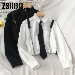Suits style female style loose tie shirt + high waist belt and small feet personality overalls twopiece suit costume cotton club y2k