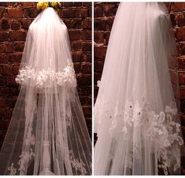 test Two Layer Crystal Bridal Veils Cathedral Length Tulle 3m Long Wedding Veils Lace Applique Bride Accessories With Comb26117886485927