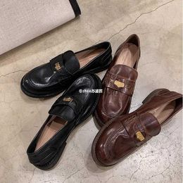 Dress Shoes Instant Su Yinyin Same Style Horse Leather Polished Colour Small Gold Coins Thick Heels Lefu Womens AutumnH240306