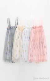 INS Baby Girls Tutu Dresses Kids Sling Sequins Star Skirt New Summer Party Elegant Solid Colour Agaric Lace Gauze Skirt 4 colors5056034