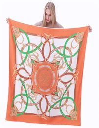 130cm Handkerchief New Fashion Silk Scarf Twill Imitation Female Big Square Chain Printing Travel Shawl6694666