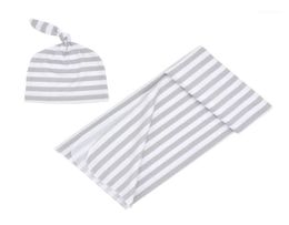 2pcs Wrapping Newborn Sleeping Home Cute Beanie Infant Bedding Boy Girl Swaddle Blanket Striped Fashion Bathing Baby Clothes Set16039272