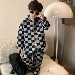 Designer children checkered sports clothes sets luxury kids letter printed long sleeve shirts outwear with pants 2pcs 2024 spring children casual outfits S1152