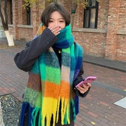 Ethnic Clothing Fashion Winter Scarf Women Thicken Warm Plaid Wraps Luxury Female Men Large Rainbow Shawl Long Tassel Wrap Hijabs