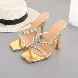 Sandals Double Crystal Band High Heels Women Luxury Party Shoes Sexy Ladies Super Heel Gold Sandalias Mujer Plus Size 42