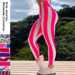 Leggings NADANBAO Push Up Fitness Leggings Women Pink and White Striped Pants Lady High Waist Workout Trousers Sexy Streetwear Bottom