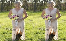 Country Wedding Whole Lace Bridesmaid Dresses 2016 Party Prom Dresses HiLo Junior Bridesmaids Dresses Front Split V Neck Beach Ga6305044