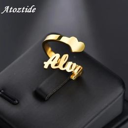 Atoztide Customize Fashion Stainless Steel Name Ring Personalize Letter Gold Color Ring Pendant Nameplate Jewelry Gift For Women 240228