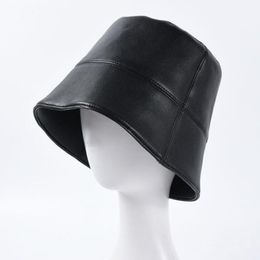 New Autumn Winter Women Hats Fashion Lady PU Leather Waterproof Bucket Rain Hat Foldable Fishmen Cap Whole 201104179S