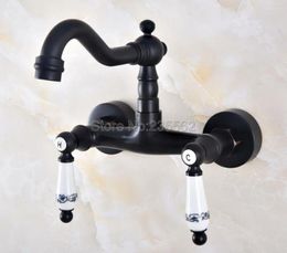 Bathroom Sink Faucets Classic Black Oil Rubbed Bronze Basin Faucet Tap 360° Swivel Spout Mixer Wall Mount Lnf828