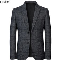 Mens Fashion Blazers Single Breasted Autumn Winter Two Buttons Double Pockets Suits Business Casual Jacket 240223