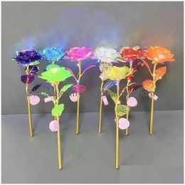Other Festive & Party Supplies Valentine Day Party Rose Flowers 24K Foil Plated Led Luminous Roses Proposal Wedding Anniversary Mother Dhhcf