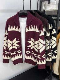 Men's Sweaters High End Retro Jacquard Knitted Cardigan Men Autumn And Winter Thick Fashion Zipper Jacket With Lapel Loose Casual Sweater