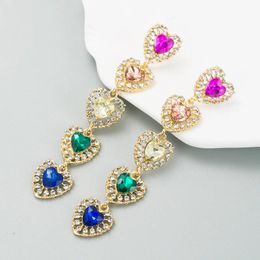 Dangle Earrings Fuchsia Heart Charm Crystal Drop Trend Luxury Designer Long Pendientes Fashion Women Jewellery Cute Fairy Accessories