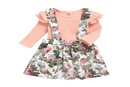 Baby Girls Dress Suit Kids Solid Ruffler Long Sleeve Tops Kids Casual Clothes Girls Little Floral Bow Dress Adjustable Shoulder St4261264