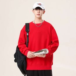 The Year of the Loong Red Guards Mens Autumn and Winter Loose Plush Long Sleeve Round Neck Undercoat Youth Fashion Versatile Top