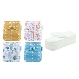 Happyflute OS Pocket 4Pcs Diaper8Pcs Insert Washable Reusable Ecological Nappy Adjustable Baby Waterproof Diaper 240306