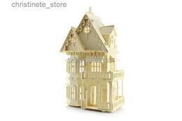 Architecture/DIY House 1 24 Doll Educational 3D Puzzle Wooden Miniature Toys Diy Cothic House Villa Construction Toy Models For Children Creative Gift