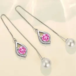 Dangle Earrings Luxury Women Silver Color Ear Line Fashion All-match Pearl Chain Cute Geometric Earring For Jewelry Gifts