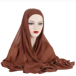 Ethnic Clothing Instant Chiffon Hijab Muslim Inner Headband Women Cap Bonnet Long Shawl With Jersey Underscarf Neck Cover Solid Color