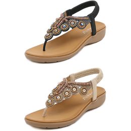 2024 Bohemian Sandals Women Slippers Wedge Gladiator Sandal Womens Elastic Beach Shoes String Bead Color3 GAI