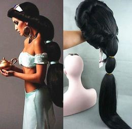 date Anime Aladdin Jasmine princess Long Black Anime Wig Cosplay wigs4336141