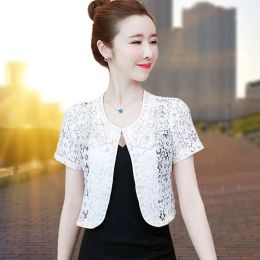 Jackets Women Clothing Summer White Black Short Sleeve Shrugs Lace Bolero Bridal Cape Evening Formal Party Dress Cape Shawls Wraps E55