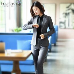 Suits Two Piece Set Women Business Suits Black And Grey Elegant Office Lady Work Formal Pants Suits Female Autumn Winter Clothes 2023