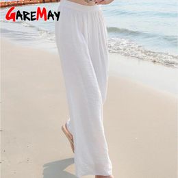 Women's Pants Linen High Waisted Harem Loose Soft Elastic Waist White Summer For Women 2024 Trousers