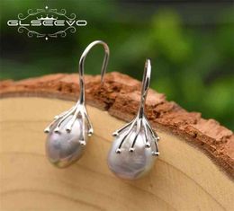 GLSEEVO Natural Fresh Water Baroque Grey Pearl Earrings For Women 925 Sterling Silver Drop Luxury Jewellery GE0335B 2106248978049