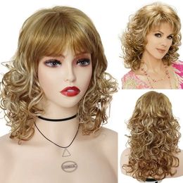 Hair Wigs Synthetic Wigs for Women Blonde Long Curly Hair Wig with Bangs Mix Messy Blond Blend Wig Mommy Cosplay Dolly Parton Wig 240306