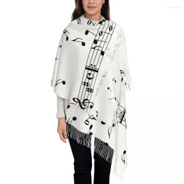 Ethnic Clothing Various Music Notes On White Background Women'S Tassel Shawl Fashion Scarf