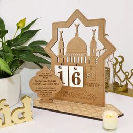 Ramadan Countdown Calendar Wooden Advent EID Mubarak Ornament for Home Muslim Islamic Table Decorations 240301