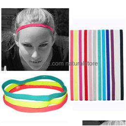 Headbands Women Sport Headband Candy Colour Simple Elastic Hairband Yoga Moisture Wicking Solid Hair Scarf Accessories For Men Outdoor Dh2R5