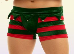 Sexy Set Men Christmas Underwear Striped Velvet Penis Pouch Boxer Shorts Elf Cosplay Party Festival Rave Fancy Costume Xmas Underp3902457