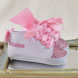 Pink Personalized Name Baby Shoes Boy Girl First Walking Nursery Deco Glitter Customized Baby Shower Sneakers 240227