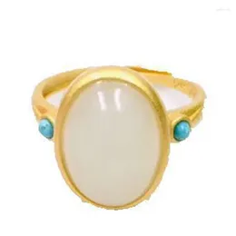 Cluster Rings Jade Designer Women Real 925 Silver Adjustable Ring Stone Vintage Charms Carved Natural Jewelry Charm Jadeite Chinese