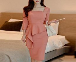 2020 Spring Summer Dress Suit Women Elegant Vintage Office Lady Bodycon Slim Business Work Formal Wear Fake Two Piece Outfit Set8663178