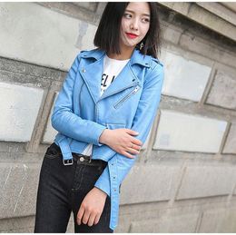 Leather Jacket For Women Fashion PU Jackets Solid Motorcycle Faux Biker Short Coat Soft TurnDown Collar Female Leather Tops7495763