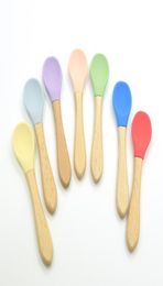 Baby Bamboo Training Spoons Organic Soft Baby Feeding Silicone Tip Spoon Scoop Easy Grip Handle Toddlers Infant Gifts6559098