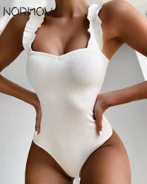 Swimwear NORMOV High Waist Swimsuit Woman 2021 White One Piece Ruffled Swimwear Women Monokini Bathing Suits Beach Wear Girls Swimwear