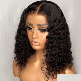 Human Hair Wigs For Women Brazilian Deep Wave Frontal Wig 180 Density Transparent T Part Lace Jerry Curl Bob Preplucked Remy Drop De Dhzfg