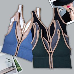 Camisoles & Tanks Front Zipper Seamless Wide Shoulder Strap Large U Back Wrapped Chest Lady Sexy Sports Running Tube Top Beautiful Vest