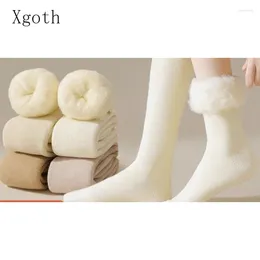 Women Socks Xgoth Calf For Children Winter Thickened Half Length Long Sock Warm Solid Korean Style Stockings Fashion Female Accesories