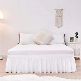 White Bed Skirt Elastic Band Wrap Around Home el Cover Without Surface Couvre Lit Protector 240227